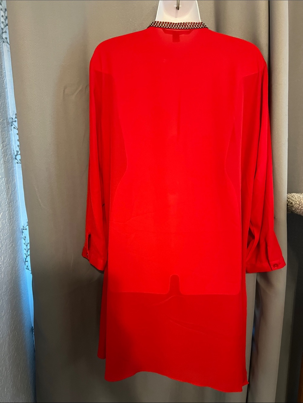 Women's Red Beaded V-Neck Tunic - Picture 10 of 15